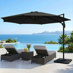 Instahut 3m Outdoor Umbrella w/Base Cantilever Beach Roma 360 Degree Tilt Black