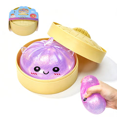 Purple Unicorn Squishy Fidget Toy Soft Glitter Sensory TPR Stress Ball Dumpling Mystery Box for Adults Kids Teens Party Holiday Birthday Gift 95x50mm