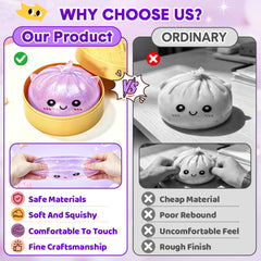Purple Unicorn Squishy Fidget Toy Soft Glitter Sensory TPR Stress Ball Dumpling Mystery Box for Adults Kids Teens Party Holiday Birthday Gift 95x50mm