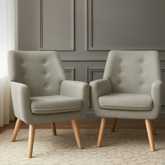 Artiss 2X Armchair Lounge Chair Accent Tub Chair Beige ANNE