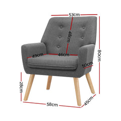 Artiss Armchair Linen Fabric Grey Charcoal