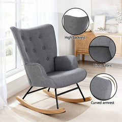 Artiss Rocking Armchair Nursing Chair Linen Fabric Grey