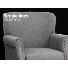 Artiss Armchair Accent Chair Retro Armchairs Lounge Accent Chair Single Sofa Linen Fabric Seat Grey