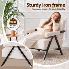 Artiss Compressed Armchair White Corduroy Accent Chair for Small Space