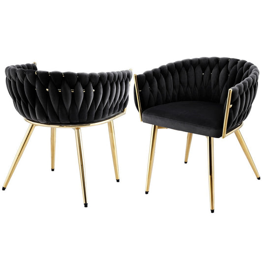 1 Set of 2 Artiss Dining Chairs Velvet Armchair Black