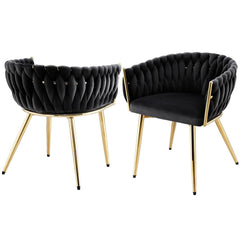 1 Set of 2 Artiss Dining Chairs Velvet Armchair Black