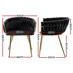 1 Set of 2 Artiss Dining Chairs Velvet Armchair Black