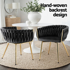 1 Set of 2 Artiss Dining Chairs Velvet Armchair Black