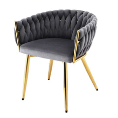 Artiss 1x Dining Chair Armchair Cafe Kitchen Lounge Chairs Velvet Weaving Grey
