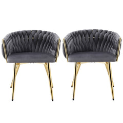 1 Set of 2 Artiss Dining Chairs Velvet Armchair Grey