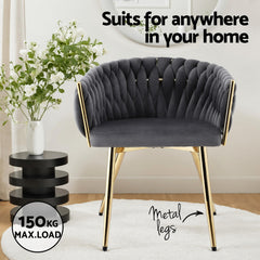 1 Set of 4 Artiss Dining Chairs Velvet Armchair Grey