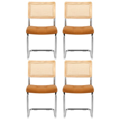 Artiss Dining Chairs Set of 4 PU Leather Rattan Cantilever Brown