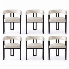 Artiss Dining Chairs Set of 6 Velvet Upholstered Barrel Chairs with Curved Armrests & Back Beige