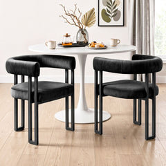 Artiss Dining Chairs Set of 2 Velvet Upholstered Barrel Chairs with Curved Armrests & Back Black