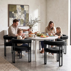 Artiss Dining Chairs Set of 4 Velvet Upholstered Barrel Chairs with Curved Armrests & Back Black