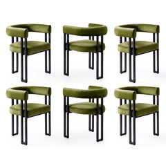 Artiss Dining Chairs Set of 6 Velvet Upholstered Barrel Chairs with Curved Armrests & Back Green