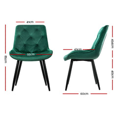 Artiss Dining Chairs Set of 4 Velvet Diamond Tufted Green