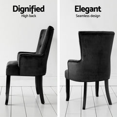 2x Artiss Dining Chairs Velvet French Provincial Armchair Black