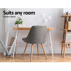 Artiss Dining Chairs Set of 2 Fabric Wooden Grey