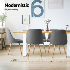 Artiss Dining Chairs Set of 4 Fabric Wooden Grey