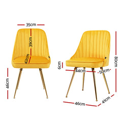 Artiss Dining Chairs Set of 4 Velvet Channel Tufted Yellow