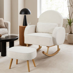 Artiss Armchair Rocking Chair Ottoman Lounge Footrest Round Nursing Boucle White