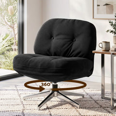 Artiss Swivel Chair Nursing Armchair Lounge Corduroy Steel Star Base Black