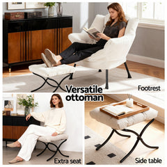 Artiss Armchair Accent Chair Ottoman Lounge Footrest Velvet White