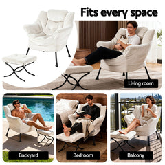 Artiss Armchair Accent Chair Ottoman Lounge Footrest Velvet White