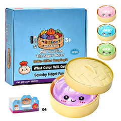 4 Pack Unicorn Squishy Fidget Toy 10cm Glitter Sensory TPR Stress Ball Dumpling Mystery Box for Adults and Teens Party Holiday Birthday Gifts Multi Colour