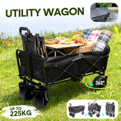 Foldable Camping Wagon 150L Portable Hand Trolley with All-Terrain 10″ Wheels and Tailgate For Outdoor Picnic Shopping Sports Max Load 200Kg Utility Cart
