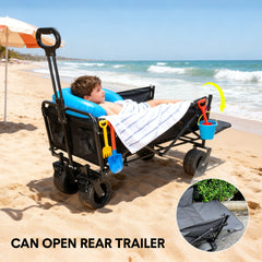 Foldable Camping Wagon 150L Portable Hand Trolley with All-Terrain 10″ Wheels and Tailgate For Outdoor Picnic Shopping Sports Max Load 200Kg Utility Cart