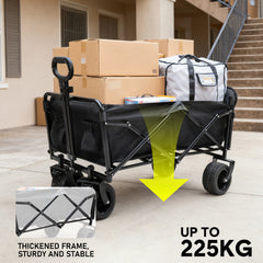 Foldable Camping Wagon 150L Portable Hand Trolley with All-Terrain 10″ Wheels and Tailgate For Outdoor Picnic Shopping Sports Max Load 200Kg Utility Cart