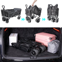 Foldable Camping Wagon 150L Portable Hand Trolley with All-Terrain 10″ Wheels and Tailgate For Outdoor Picnic Shopping Sports Max Load 200Kg Utility Cart