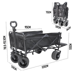 Foldable Camping Wagon 150L Portable Hand Trolley with All-Terrain 10″ Wheels and Tailgate For Outdoor Picnic Shopping Sports Max Load 200Kg Utility Cart