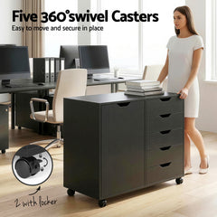 Artiss Mobile Filing Cabinet 5 Drawer with Door Modern Storage Cabinet Printer Stand