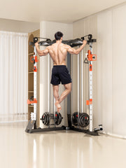 SmartFit C1 Max Multi Functional Cable Crossover Station 130kgs Pin Loaded Machine + Multi Func Bench+7Ft Olympic Barbell + 100kgs Weights