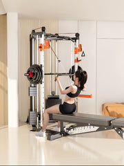 SmartFit C1 Max Multi Functional Cable Crossover Station 130kgs Pin Loaded Machine + Multi Func Bench+7Ft Olympic Barbell + 100kgs Weights