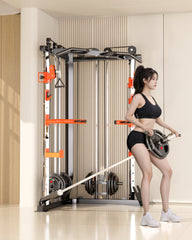 SmartFit C1 Max Multi Functional Cable Crossover Station 130kgs Pin Loaded Machine + Multi Func Bench+7Ft Olympic Barbell + 100kgs Weights