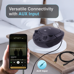 Laser Black Portable CD Boombox with AM/FM Radio