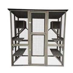 Samland Wooden Cat Cage Walk in Cat Condo House Kitten Ferret Enclosure Cage