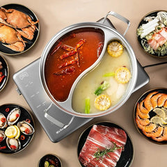32cm 316 Stainless Steel Twin Divided Hot Pot Silver