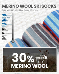 OutdoorMaster Ski Socks 3-Pack Merino Wool, Over The Calf Non-Slip Cuff for Men & Women
