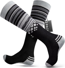 OutdoorMaster Ski Socks 2-Pack Merino Wool, Over The Calf Non-Slip Cuff for Men & Women-Black,Medium