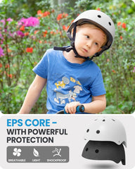 OutdoorMaster Youth & Kids Bike Helmet - Adjustable Multi-Sports Skateboard Helmet with Removable Liners for Balance Bike, Toddler Scooter, One Wheel Hoverboard-White-Small