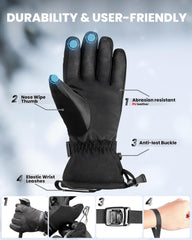 OutdoorMaster Ski Snow Gloves for Women & Men - 3M Thinsulate Waterproof Snowboard Winter Warm Windproof Snowmobile Gloves with Double-Pocket-Black,Large
