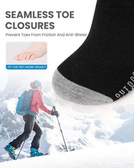 OutdoorMaster Ski Socks 2-Pack Merino Wool, Over The Calf Non-Slip Cuff for Men & Women-Black,Large