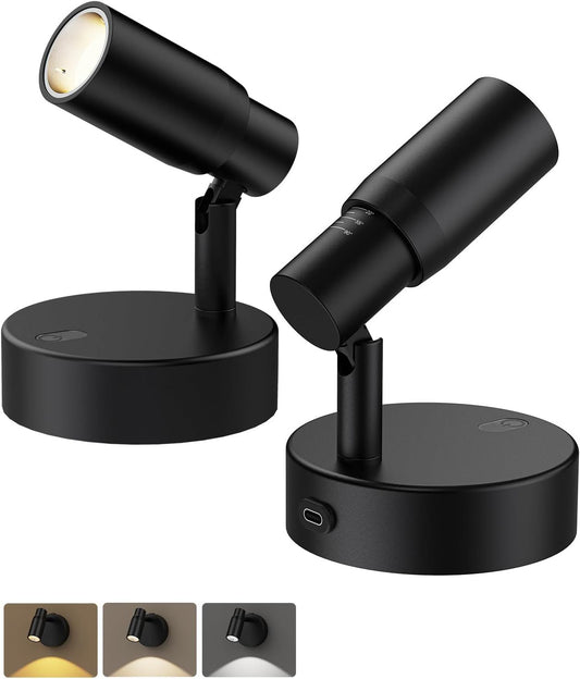 Zoomable Spot Lights Indoor, Rechargeable Picture Light with Remote, Dimmable CCT Spotlight for Wall Art, 6000mAh Uplights with Timer for Plant Artwork Painting Sofa Corner Black 2Pack