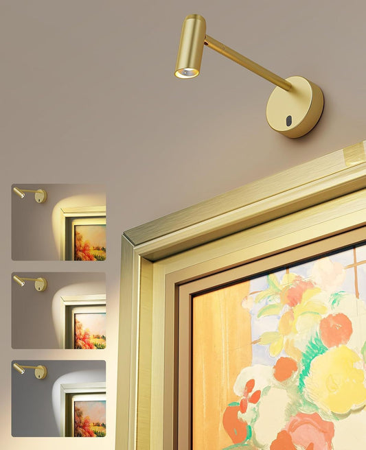 Picture Light for Wall, Battery Operated Art Light for Paintings CCT Dimmable Recharging Gallery Battery Wall Light with Remote Control for Living Room Gallery Dartboard Art Bathroom Gold