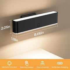Battery Operated Wall Sconce Set of 2 Wireless Wall Lamp with Remote Control & Touch Control Rechargeable LED Wall Lights 3 Color Temperatures 360° Rotatable for Bedroom Living Room Black
